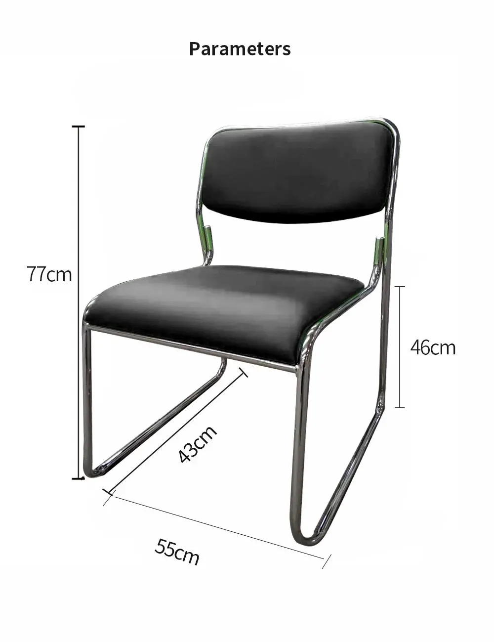 LT-ZET-06 Chrome Plated Steel Tube Frame Stackable Chair with PU Cushion Back and Seat