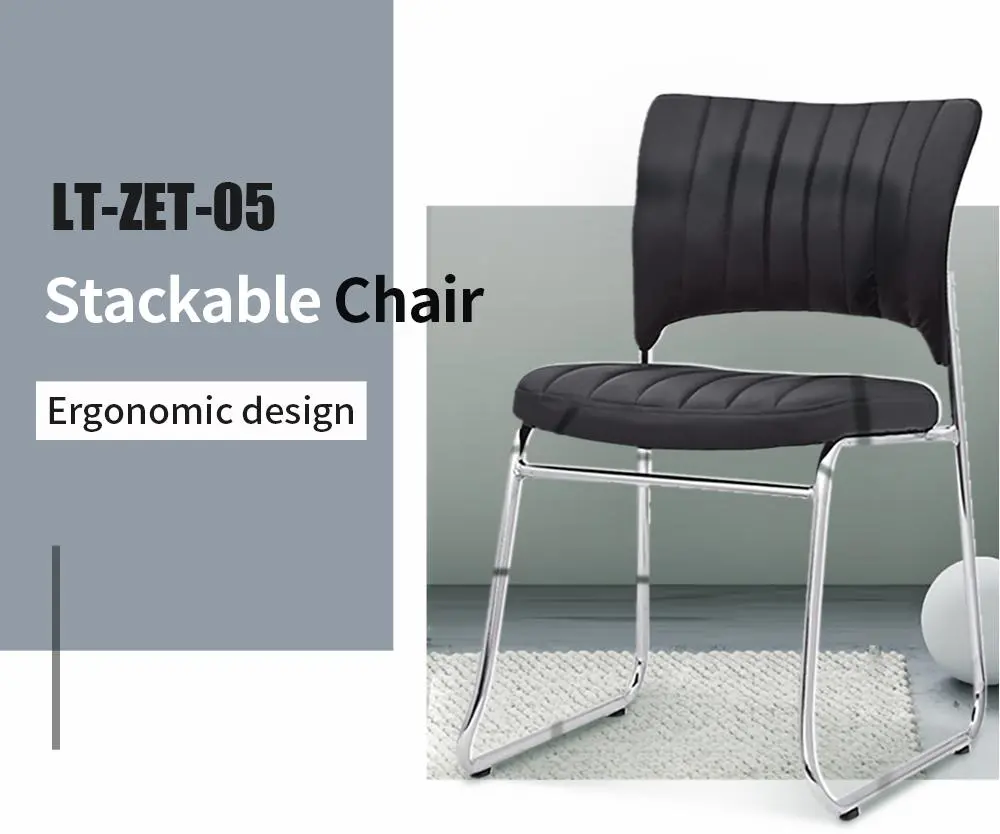 LT-ZET-05 Chrome Plated Steel Tube Frame Stackable Chair with PU Cushion Back and Seat