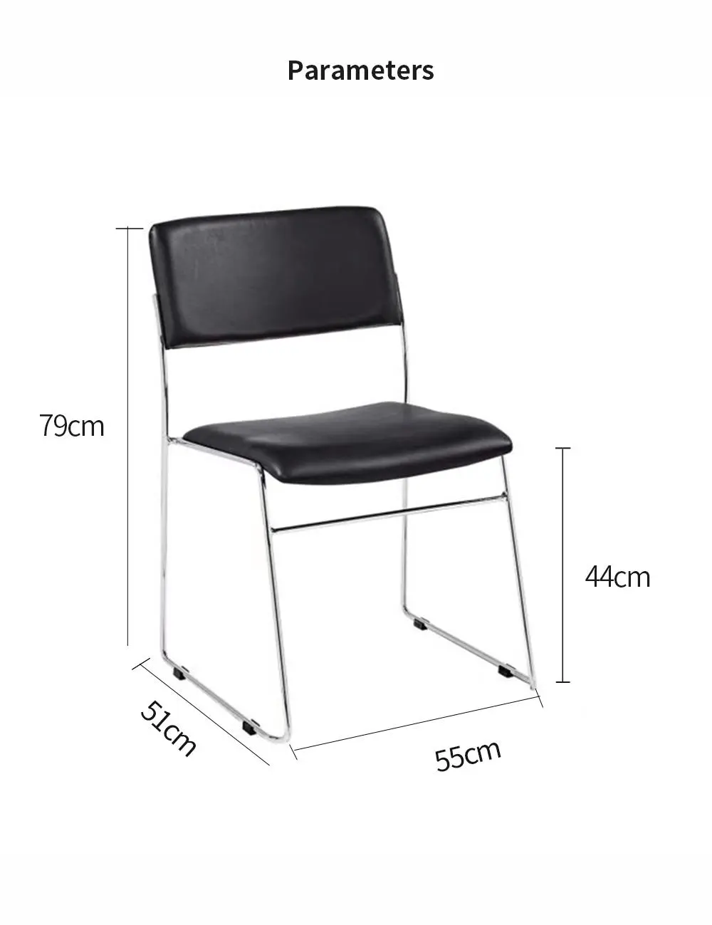 LT-ZET-07 Chrome Plated Solide Steel Frame Stackable Chair with PU Cushion Back and Seat
