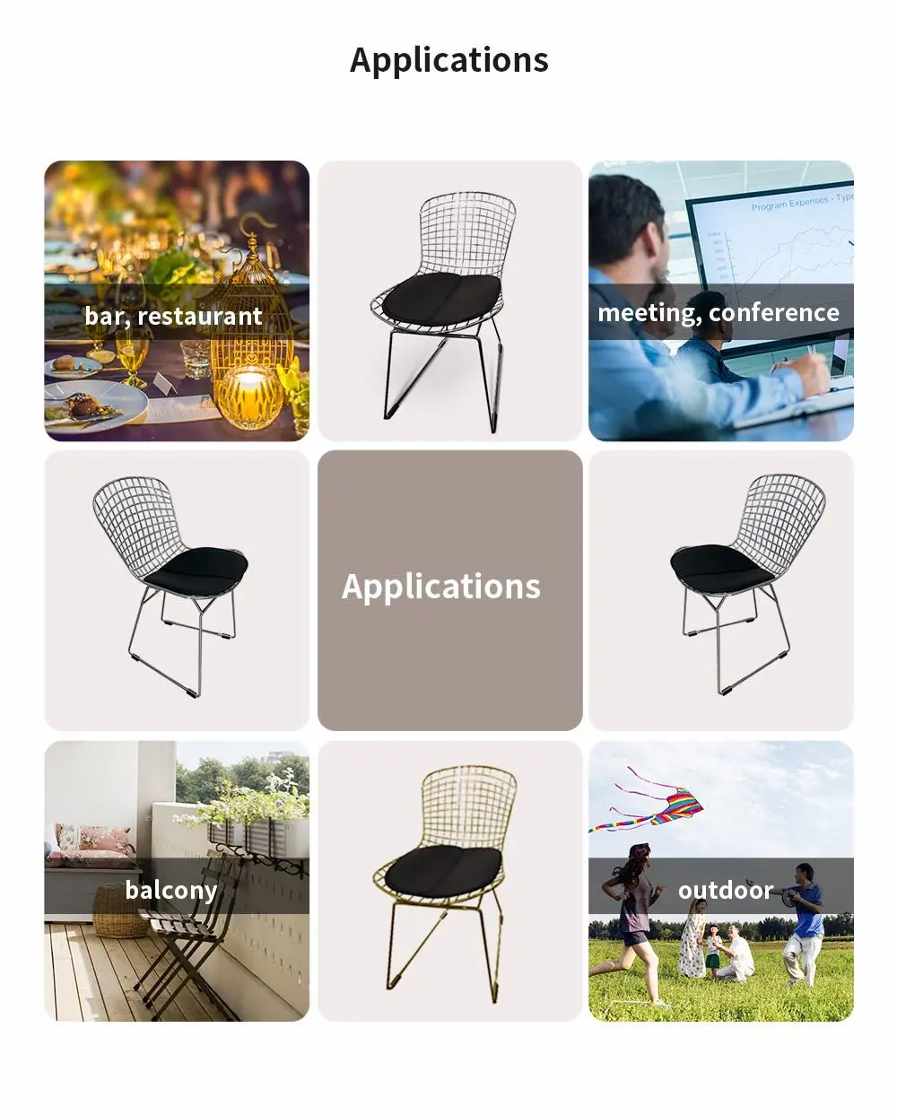 LT-ZET-10 Chrome Plated Solide Steel Wire Frame Chair with PU Cushion Seat
