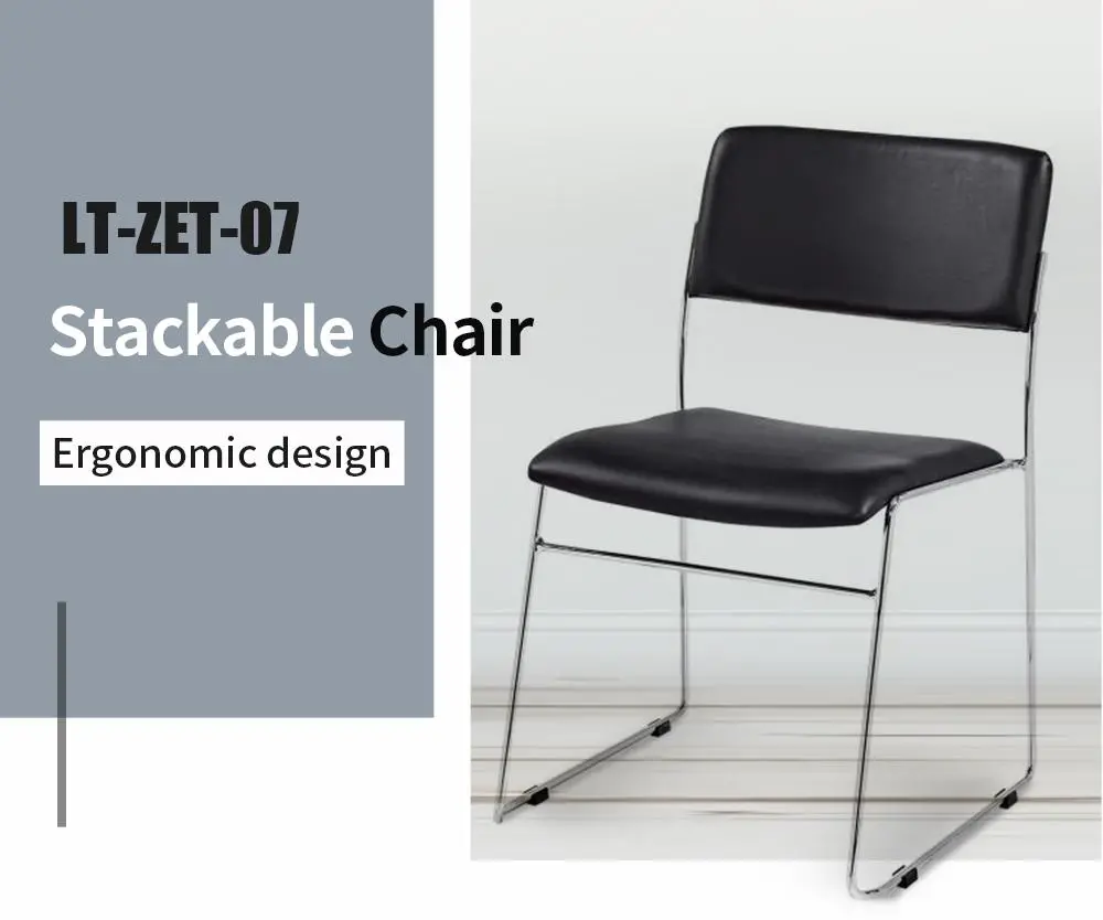 LT-ZET-07 Chrome Plated Solide Steel Frame Stackable Chair with PU Cushion Back and Seat