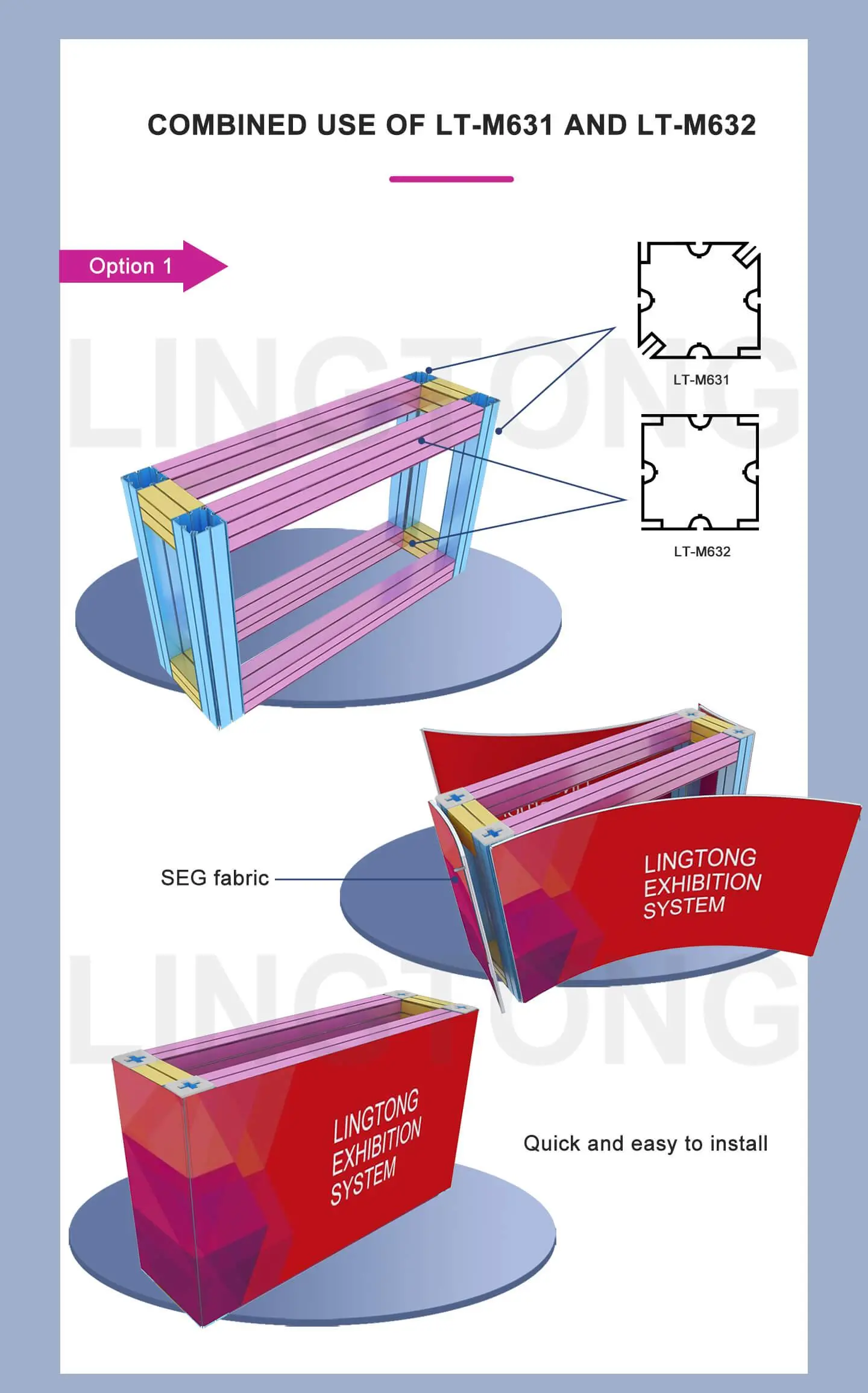 LT-M631 80X80mm Square Extrusion with 6 gasket grooves for SEG fabric