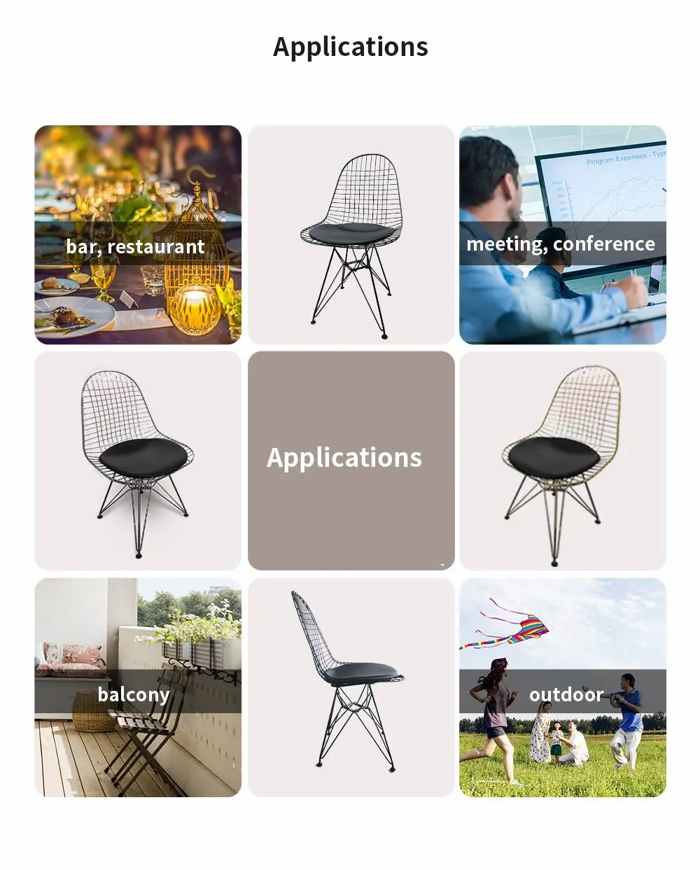 LT-ZET-11 Chrome Plated Solide Steel Wire Frame Chair with PU Cushion Seat