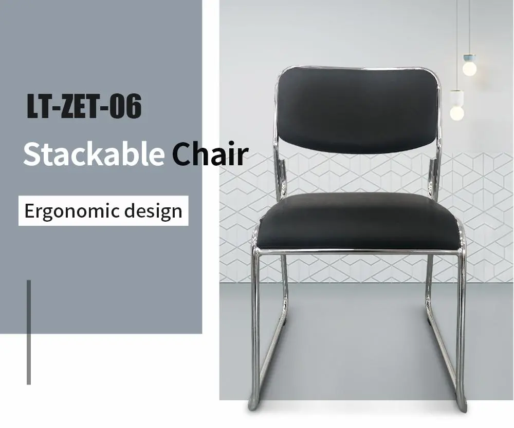 LT-ZET-06 Chrome Plated Steel Tube Frame Stackable Chair with PU Cushion Back and Seat
