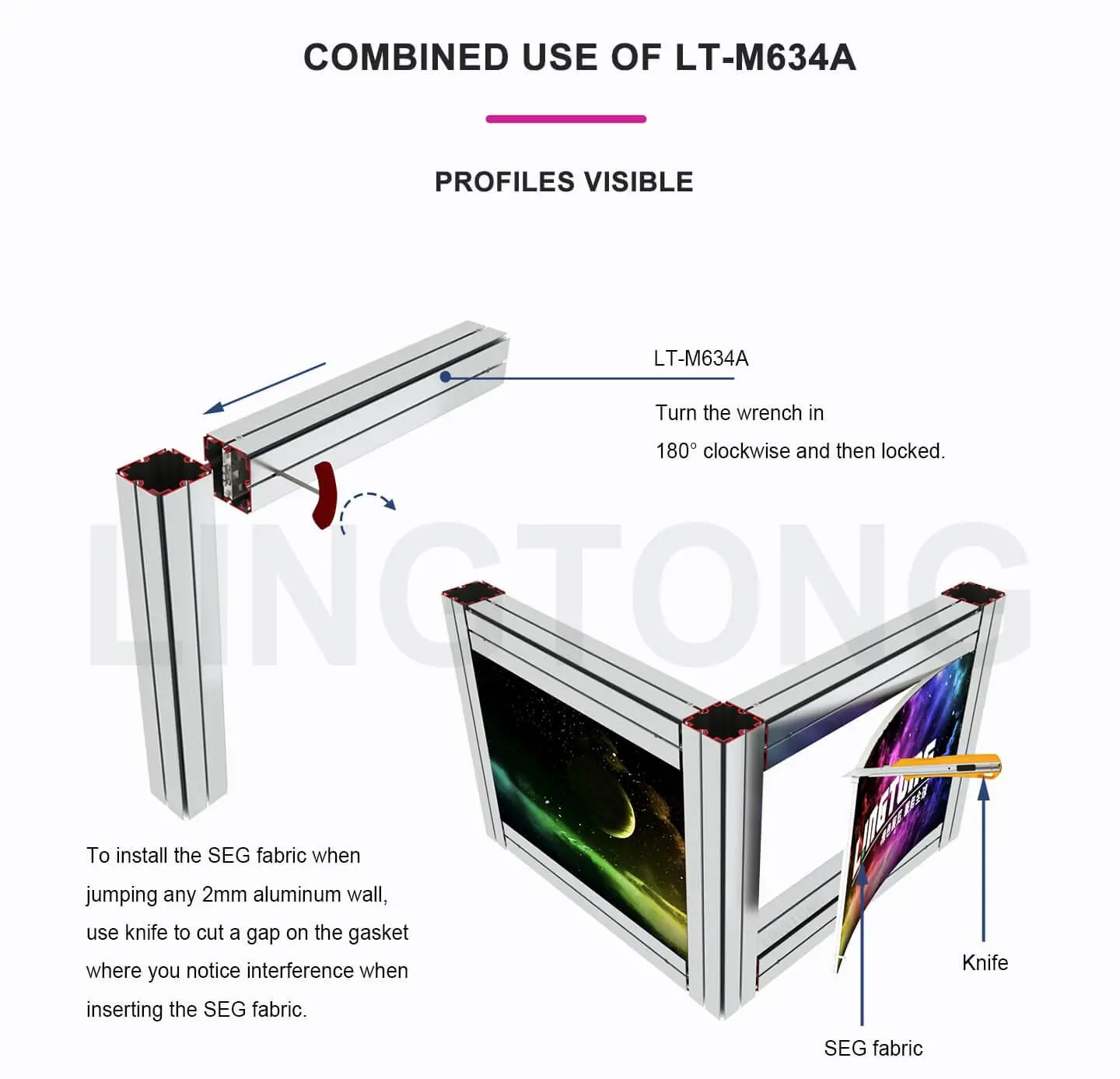 LT-M631 80X80mm Square Extrusion with 6 gasket grooves for SEG fabric