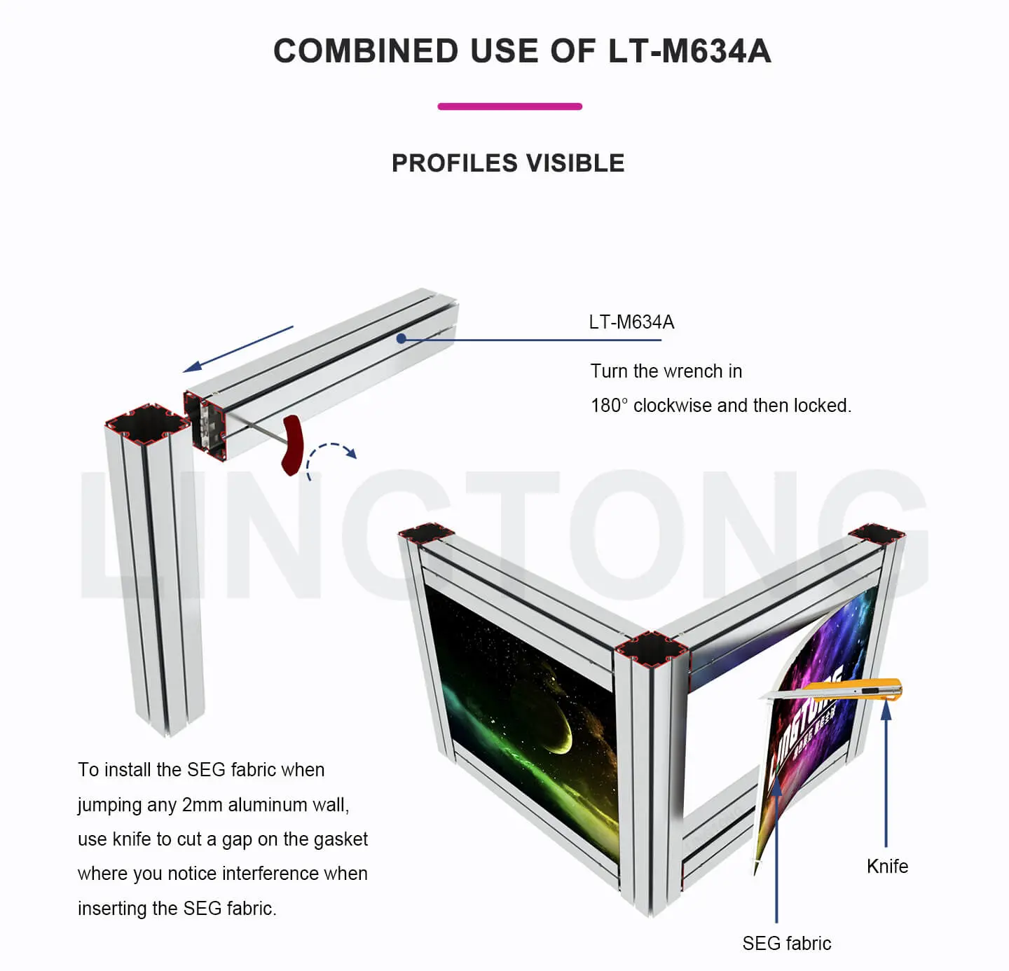 LT-M634A 80X80mm Square Extrusion with 8 gasket grooves for SEG fabric