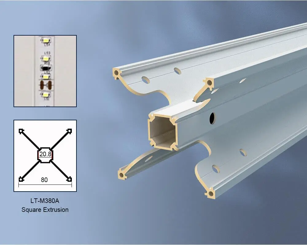LT-DG930A 80mm Square Extrusion four sides open with Led Strips on Four Sides