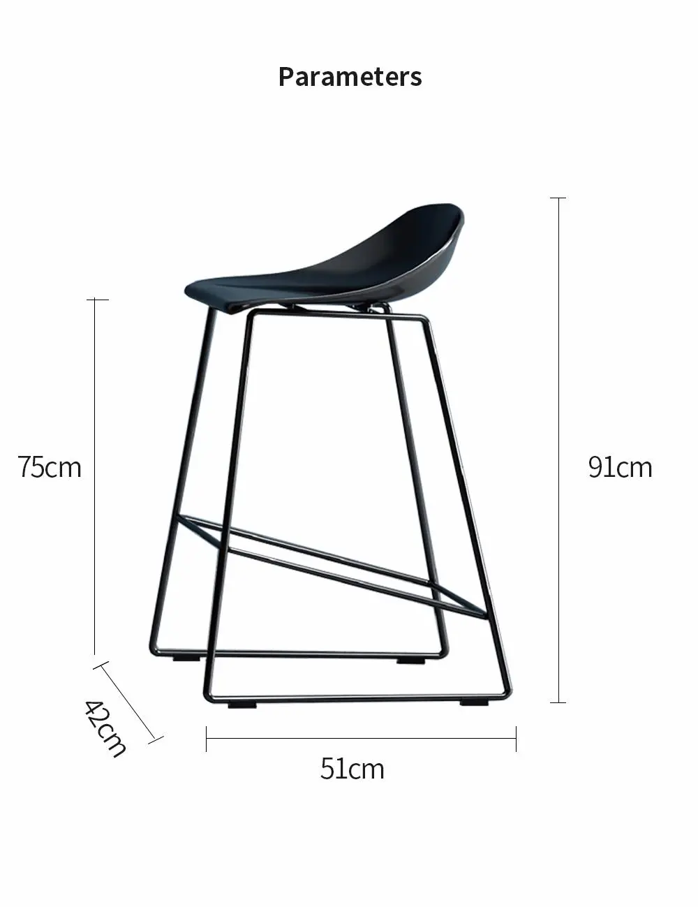 LT-ZET-12 Powder-Coated Solid Steel Frame Barstool with PP Seat