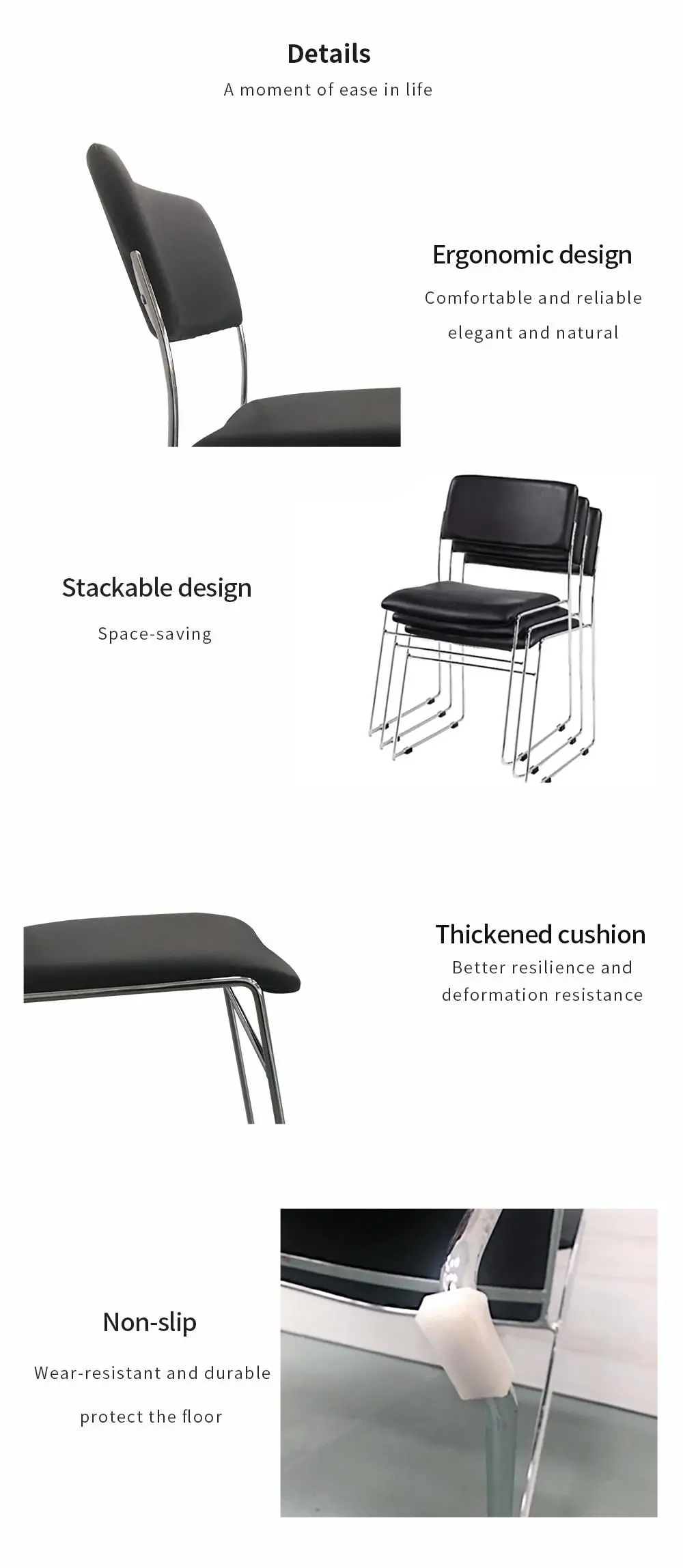 LT-ZET-07 Chrome Plated Solide Steel Frame Stackable Chair with PU Cushion Back and Seat
