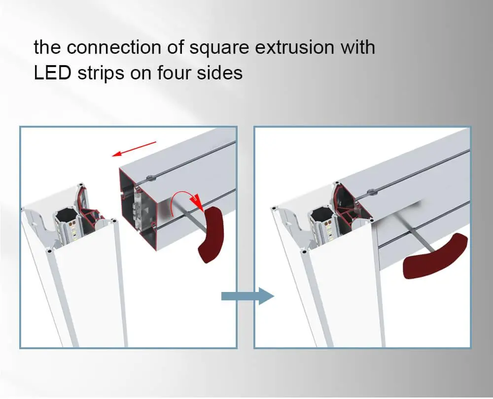 LT-DG930 80mm Square Extrusion four sides open with Led Strips on Four Sides