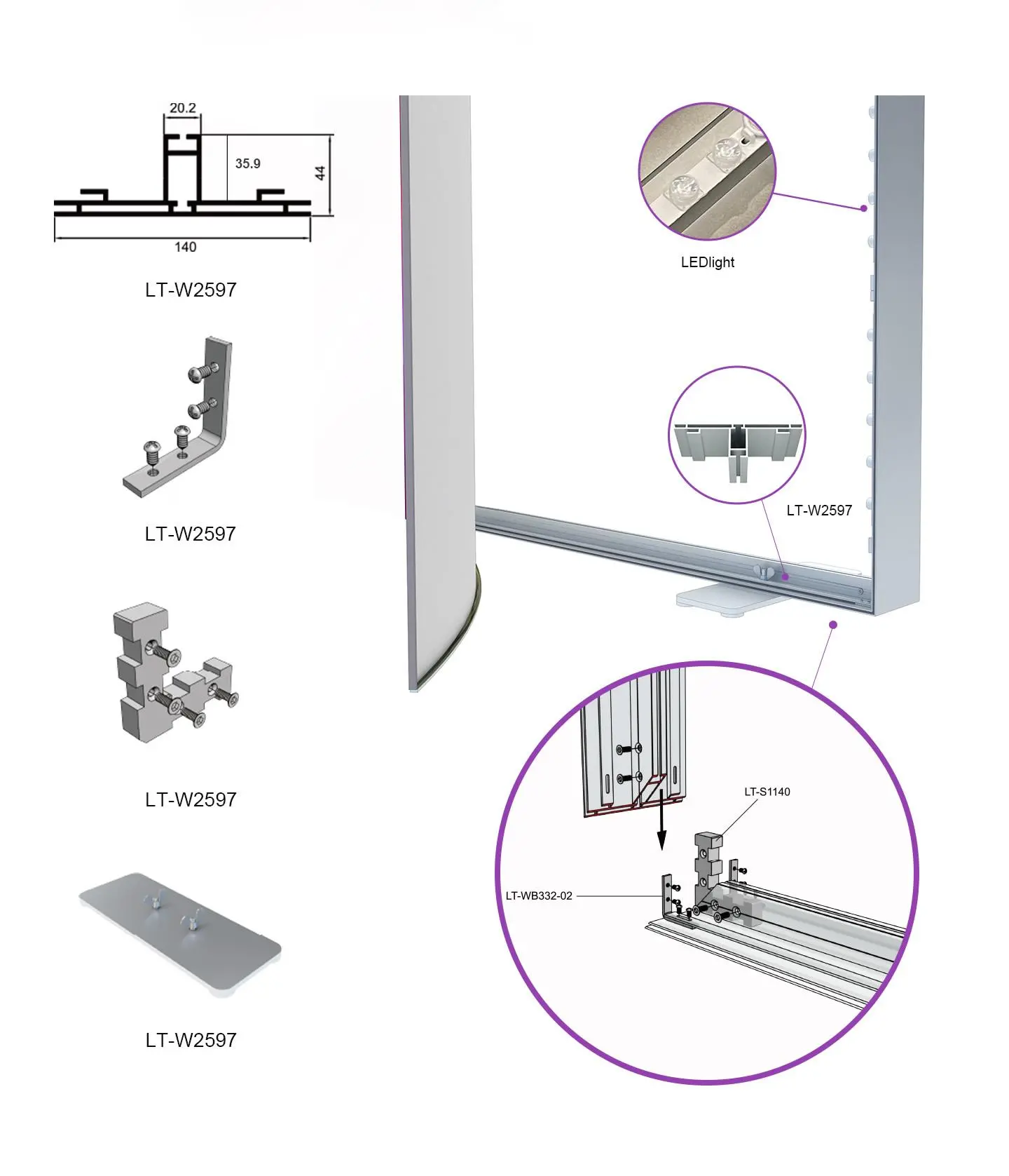 LT-W2597 Fabric Extrusion/140mm for Double Sides Lightbox