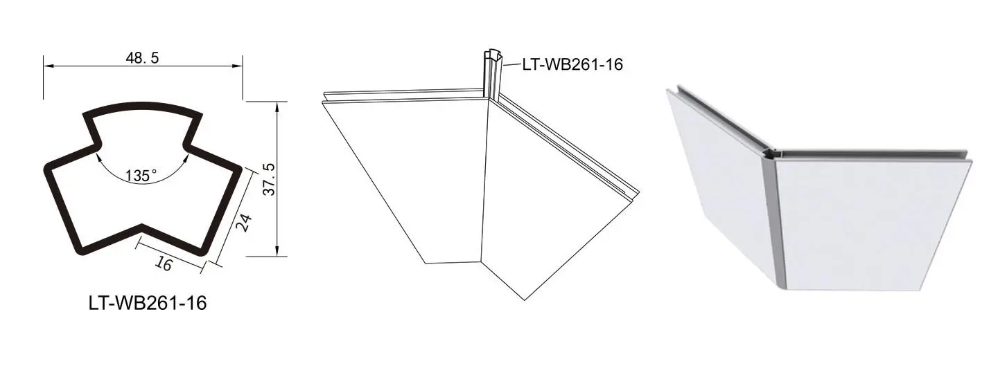 LT-WB261-16 Connecting Post /45° For 135° Corner Wall For Interior Display