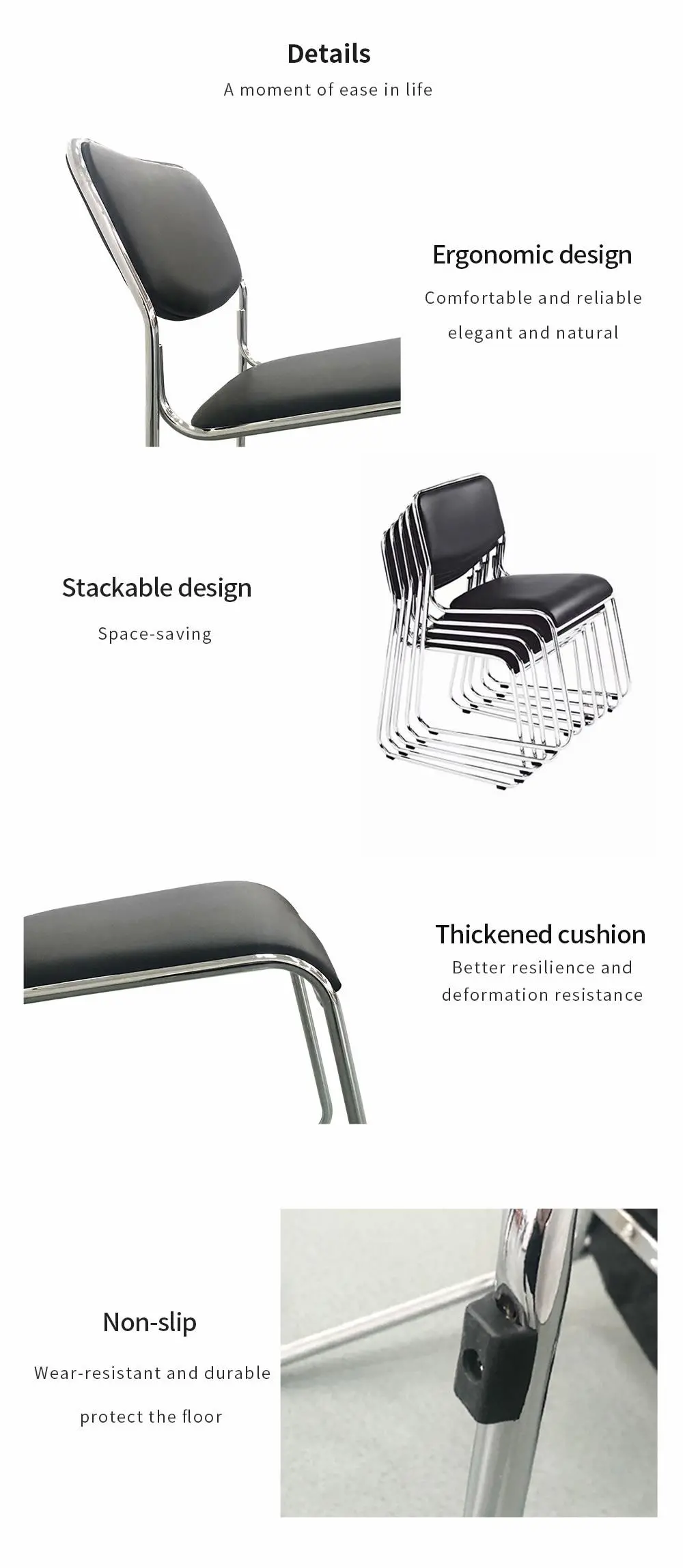 LT-ZET-06 Chrome Plated Steel Tube Frame Stackable Chair with PU Cushion Back and Seat