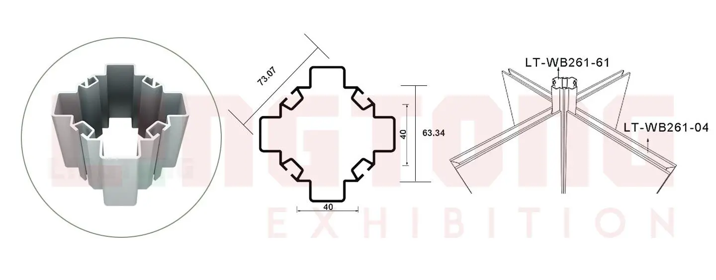 LT-WB261-61 Connecting Post For Four Ways Connection For Wall Panel