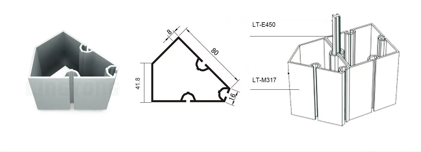 LT-M317 Connecting Extrusion 45°/80mm For Custom Booth