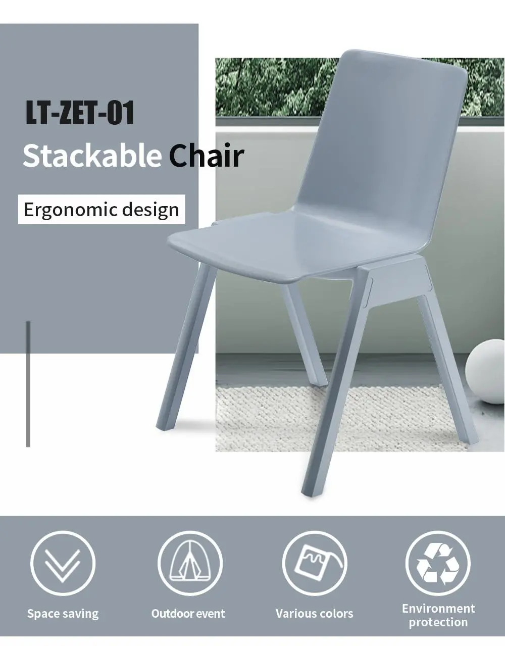 LT-ZET-01 PP Plastic Stackable Chair