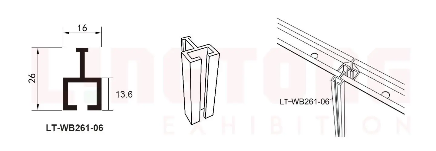 LT-WB261-06 Standard Extrusion Connecting Post For 4.3mm Groove Profile