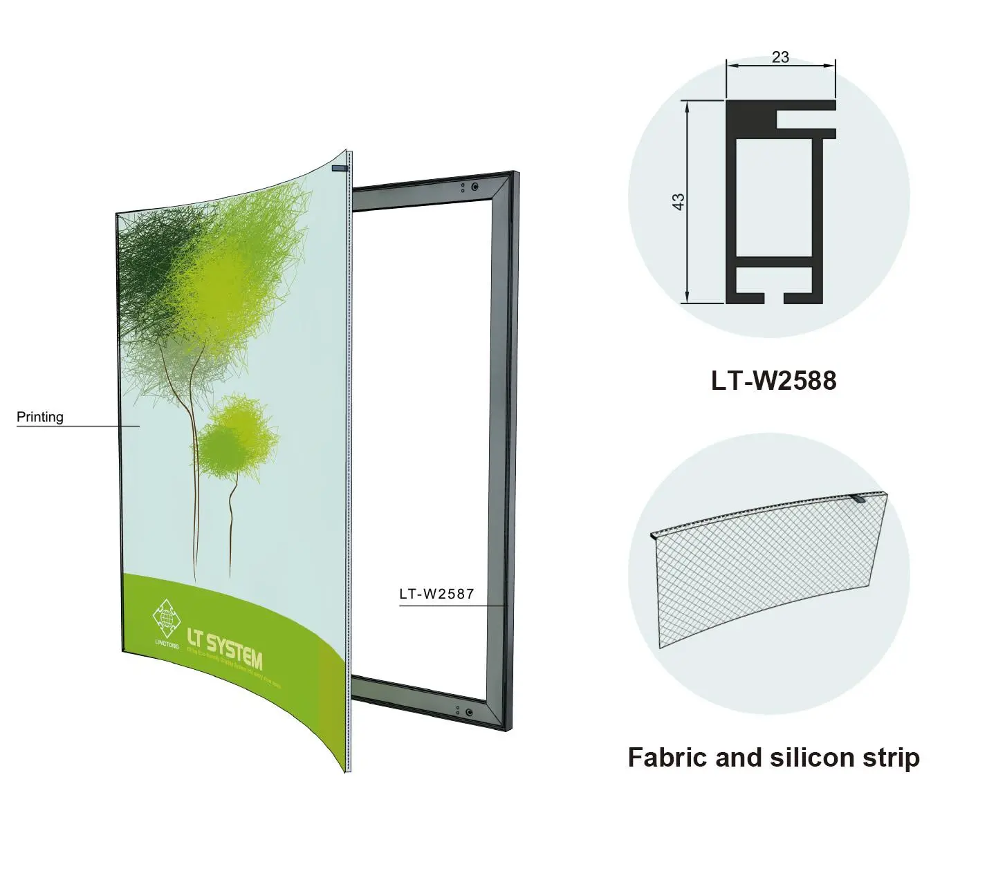 LT-W2587 Single Side Fabric Extrusion/23mm for the SEG Fabric Frame