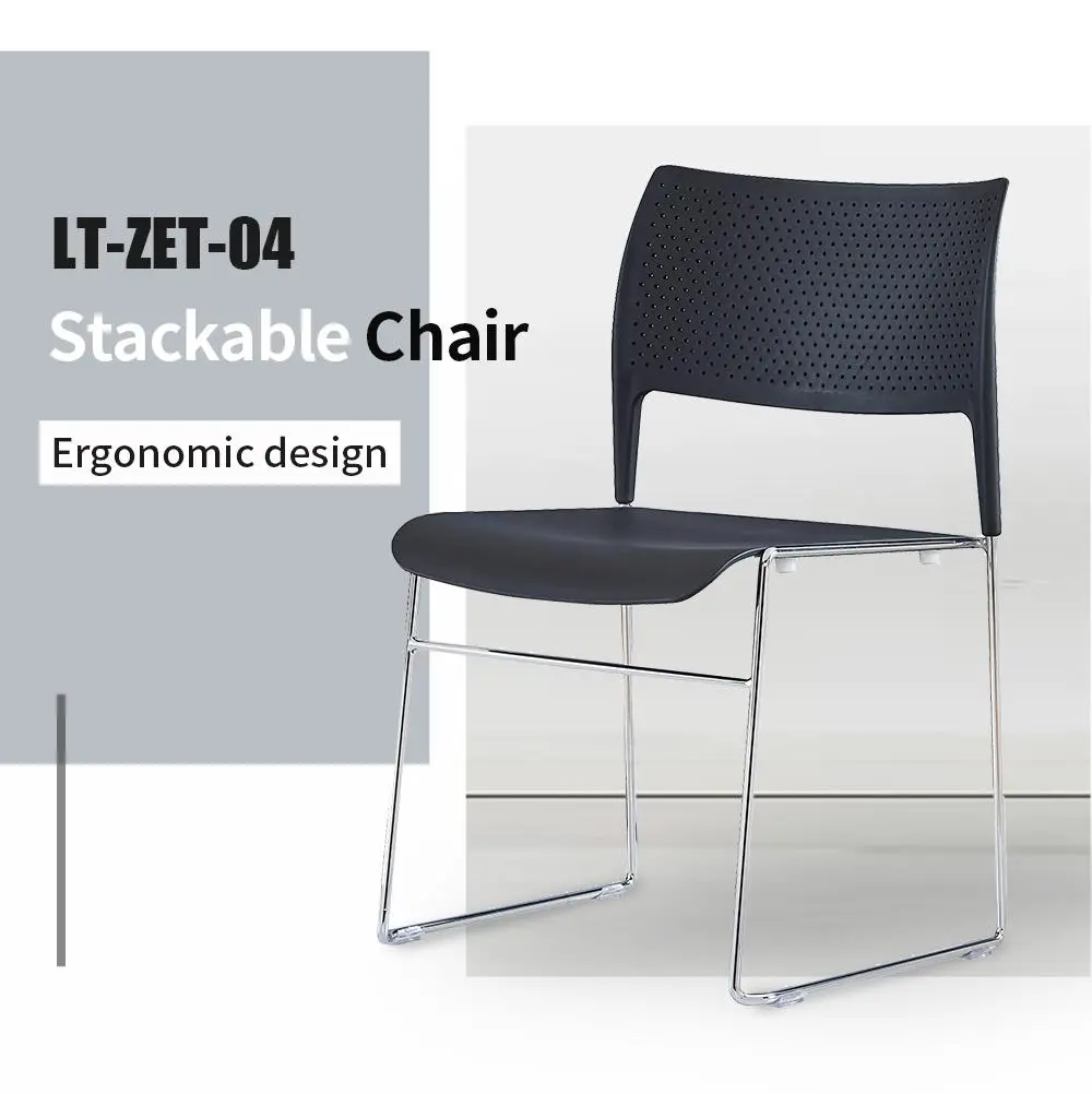 LT-ZET-04 Chrome Plated Solid Steel Leg Frame Stackable Chair with PP Back and Seat